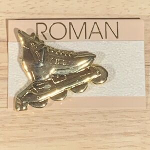 Roman Vintage Gold Tone Rollerblade Inline Skate Lapel Pin Brooch New on Card